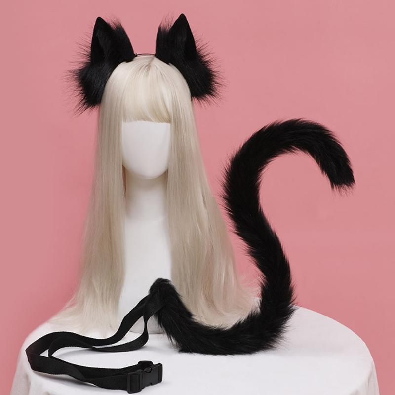Cartoon Ears Tail Set Masquerade Halloween Cats Cosplay Party Costume Ear Hairhoop Headwear Lolita Accessories