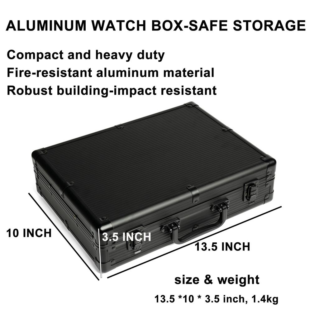 AUKURA Aluminum Watch Deluxe Watch Storage Box Display Fits Large Watches Up To 55mm 15-Slot Case, Organizer.