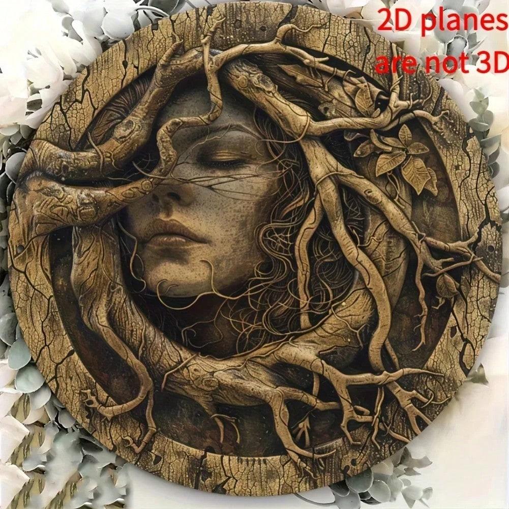 Круглая металлическая настенная art-композиция Дух Дерева Резное Лицо Домашний Декор Вдохновленный Природой Спокойный Дизайн