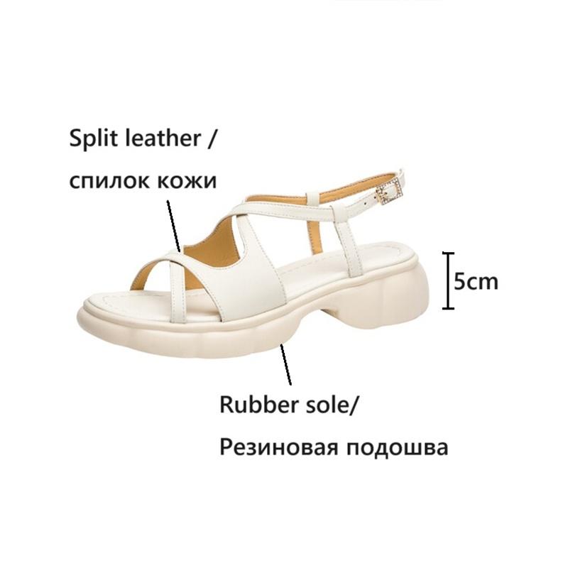 Мода НОВЫЕ Летние Женские Сандалии Круглый Носок Толстый Каблук Обувь Натуральная Кожа Обувь для Женщин Узкий Ремешок Обувь Ручной Работы Сандалии на Платформе