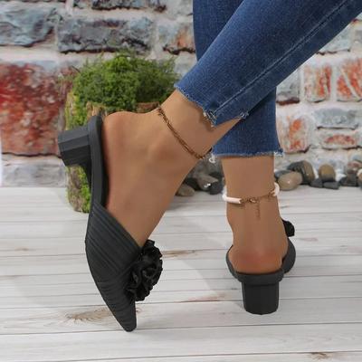 Модная обувь Женская 2024 Лидер продаж Осенние женские тапочки с закрытым носком Однотонные цветы Средний каблук Профессиональные офисные тапочки Женские