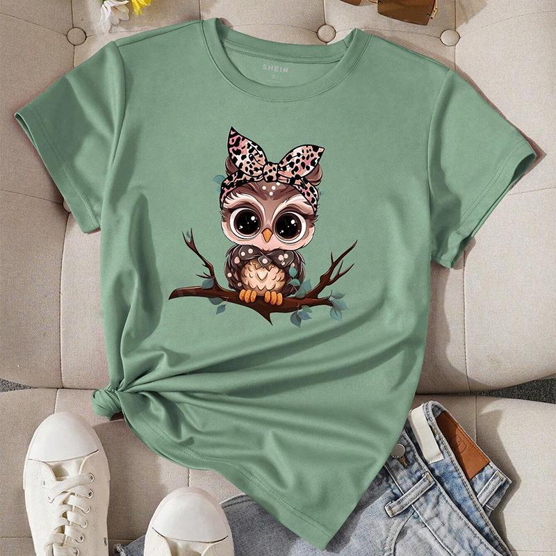 Модная женская футболка с принтом совы Q-версия, забавная повседневная футболка с круглым вырезом и короткими рукавами, летняя женская футболка