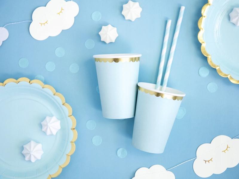 Paper Cups, Light Blue Golden Edge, 220ml, 6 pcs