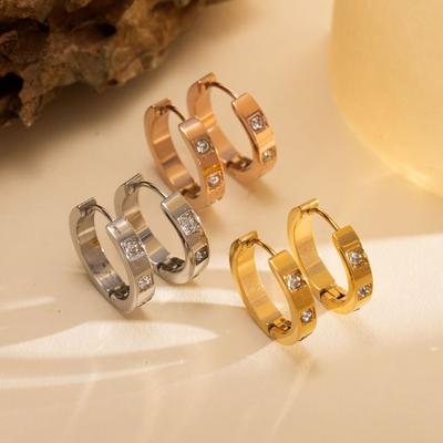 Изысканные серьги-кольца из нержавеющей стали с кубическим цирконием для женщин для повседневного украшения