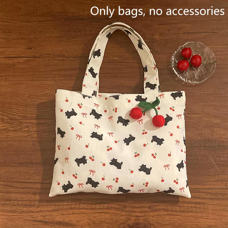 Милый котенок, принт вишенки, сумка-тоут из парусины, большая вместимость, дорожная, портативная, сумка для хранения мелочей, женская, для поездок на работу, на плечо, подарок
