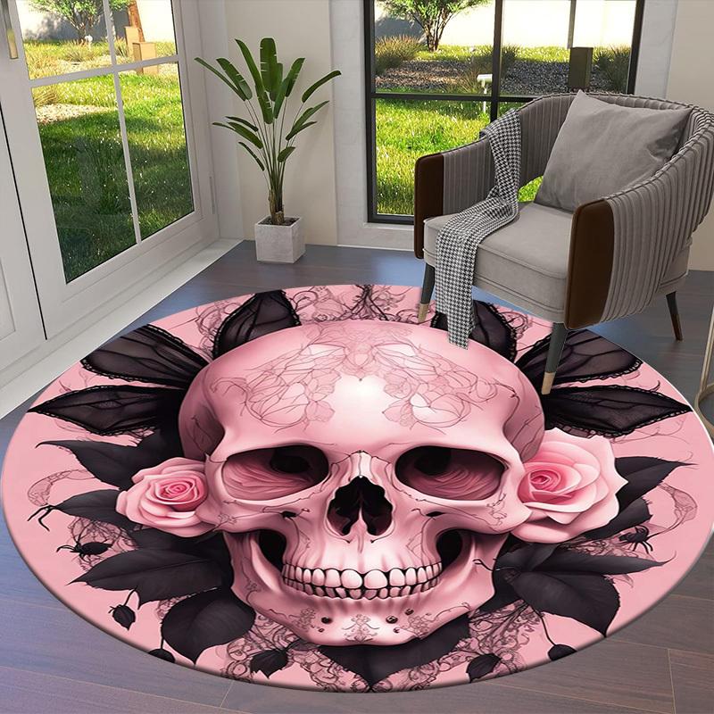 1pc Office Carpet Chair Mats Pink Skull with Roses and Lace Perfect for Decorating Office Chairs, Living Rooms, Or Bedrooms