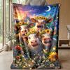 Fairy Highland Cow with Rainbow Theme blanket Lightweight Warm Flannel Blanket Decorative Throw Blanket for Home Decoration
