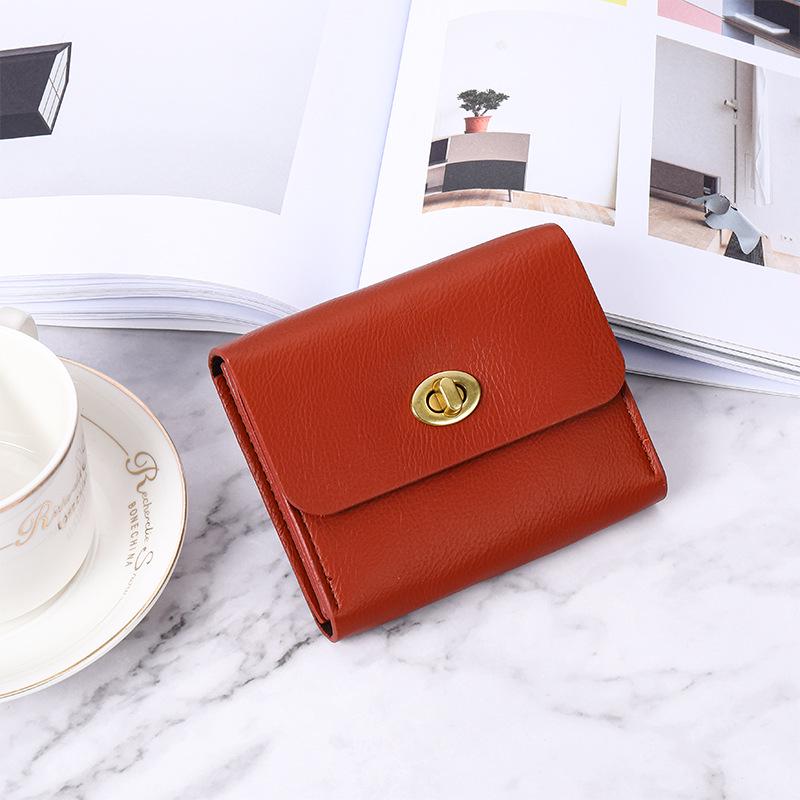 Женский мягкий кожаный кошелек в корейском стиле: Тонкий, однотонный, с пряжкой, отделениями для карточек, зажимом для монет, идеально подходит для студентов.