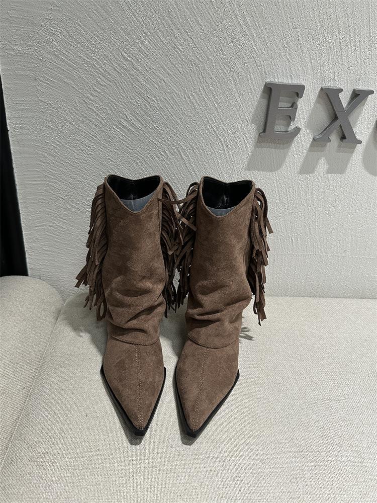 Coarse heel V-mouth western cowboy boots women's boots 2025 new spring and autumn versatile pointed retro spring and autumn short boots