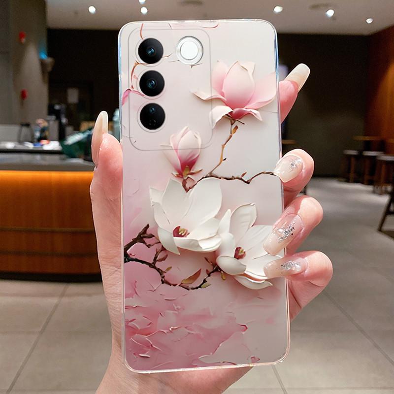 Чехол для Vivo V27 Capa Чехлы для Vivo V27E Цветок Бабочка Защитный Тонкий Чехол для Vivo V27 Pro Мягкий Силикон ТПУ Чехол для Телефона