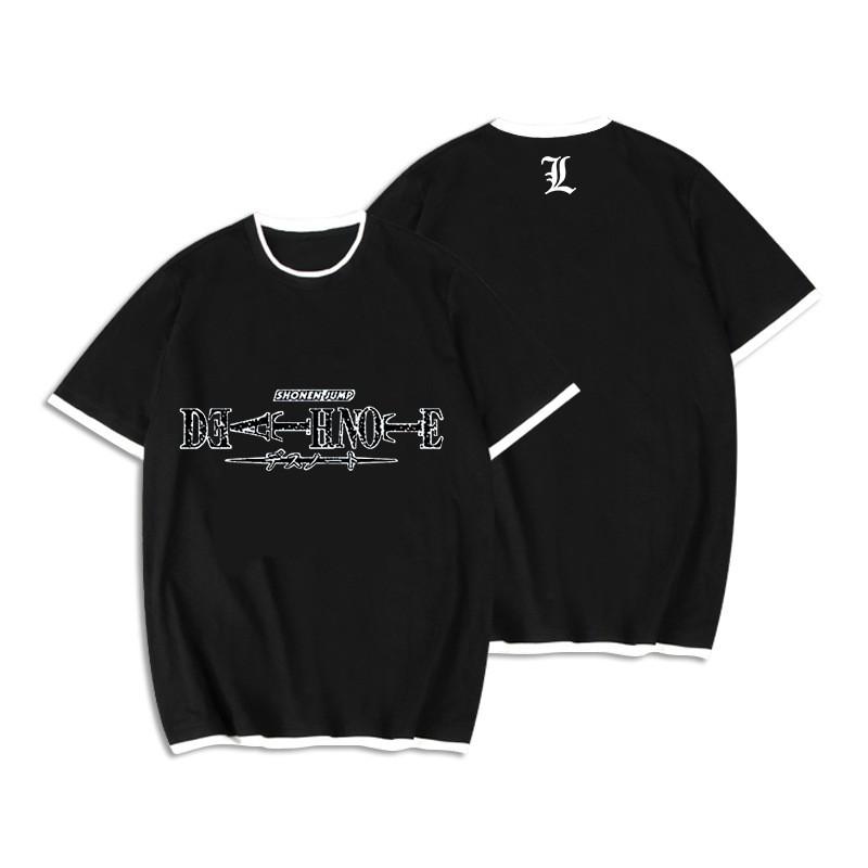 Death Note T-Shirt Mens Anime Manga Short Sleeve Crew Neck Fake Two-Piece Casual Top