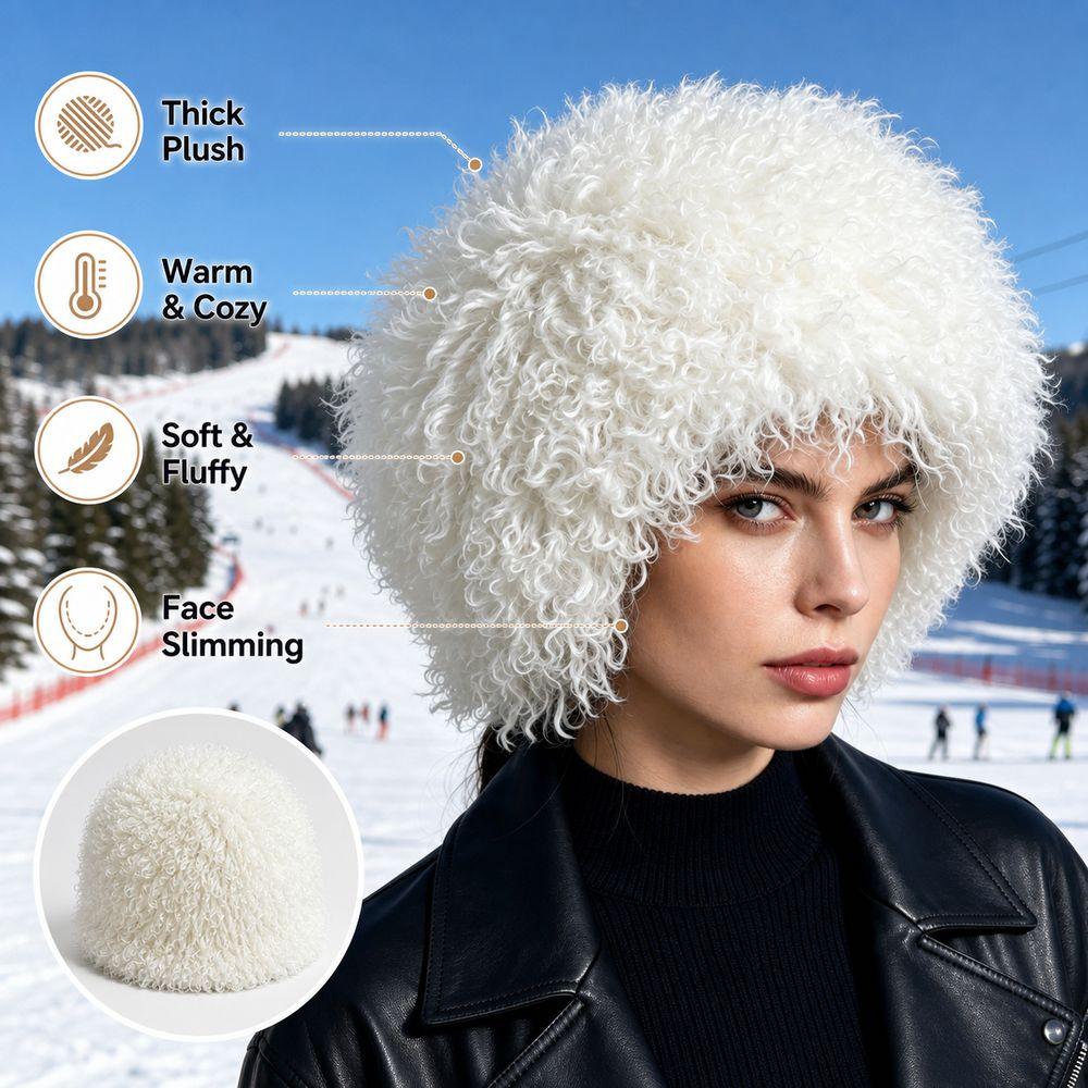 Thick Plush Faux Fur Winter Hat Polyester Curly Fur Hat Daily Fluffy Winter Cap Outdoor Casual