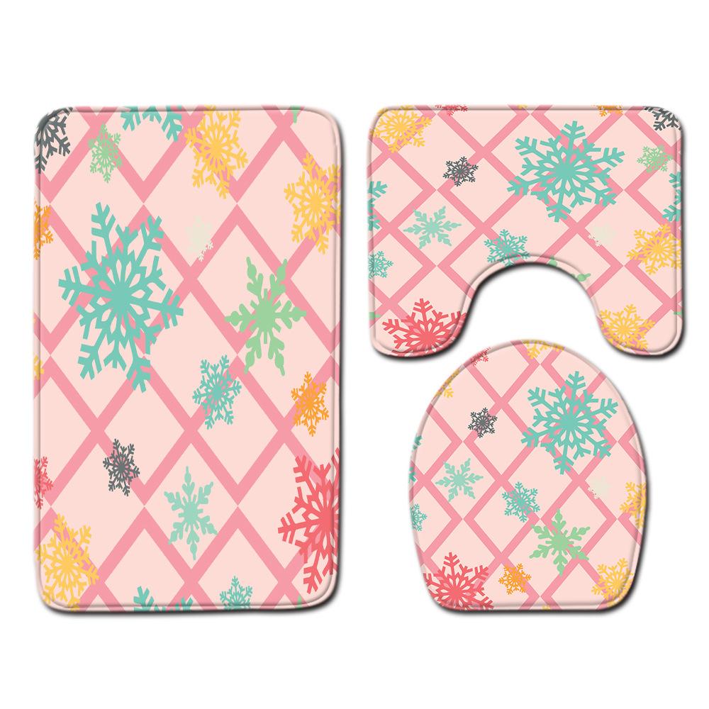 Christmas Shower Curtain Floor Mat Combination Four-Piece Set Bathroom Toilet Carpet Shower Room Mat Foot Mat