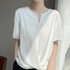 Summer V-neck Short-sleeved T-shirt for Women, Solid Color Loose, Slimming, Stylish, Lustrous and Elegant Base Layer