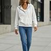 Solid Color Hoodie with Pocket Autumn Women Corduroy Kangaroo Pocket, Long Sleeves Pullover Sweatshirt, Button Collar Drawstring Casual Hooded Top