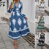 Autumn and Winter Dresses for Women's Temperament and Elegant Printed V-neck A-line Skirt