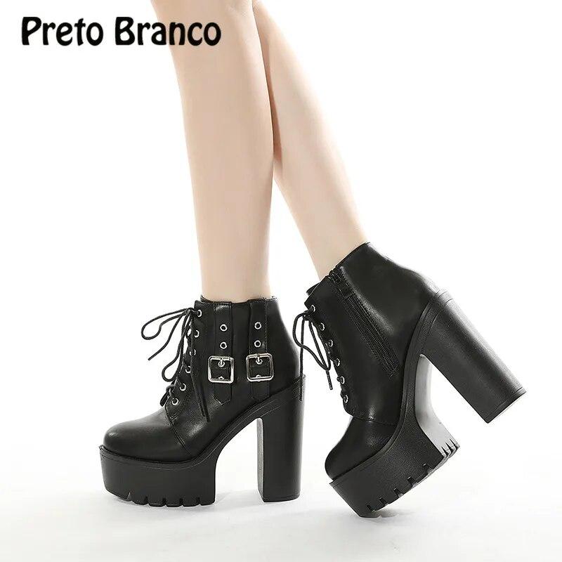 Осень-зима 2024, новая большая женская обувь на толстой подошве на каблуке 13 см, короткие сапоги на толстом высоком каблуке Lhx