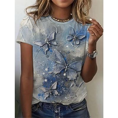 Футболка с 3D-дизайном бабочки, повседневный топ с коротким рукавом, подходит для весны и лета, женские футболки