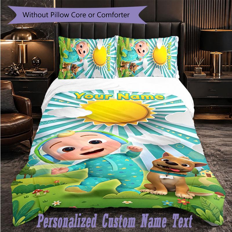 Personalized 3Pcs Bedding SetCocomelon Custom Text Duvet Cover Pillowcase Set Bedroom Gift