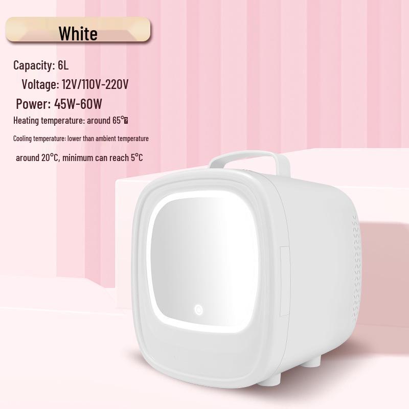 Портативный мини-холодильник для автомобиля и дома: Светодиодное зеркало, Готовое для макияжа, Функции холода и тепла