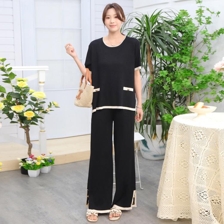 Fashion women's clothing 1116 spring and summer temperament casual short-sleeved knitted trousers suit women