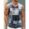 Retro Denim Patchwork Graphic Men's Tank Tops Summer Fashion Sleeveless 3D Printed Vest Casual Daily Tees Tops