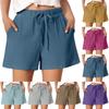 Женские повседневные хлопковые и льняные однотонные свободные шорты со шнуровкой и эластичным поясом длиной три четверти