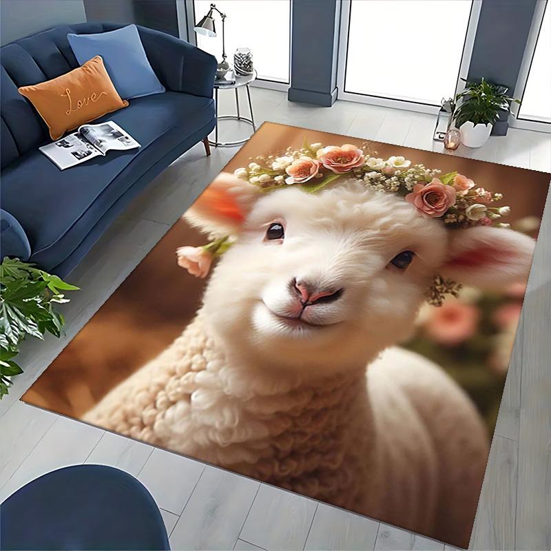 1pc Anime Lamb Floral Crown Chair Mat - Office Desk Pad with Cute Animal Design, Non-Slip Carpet for Home Decor, Suitable for All Seasons and Perfect
