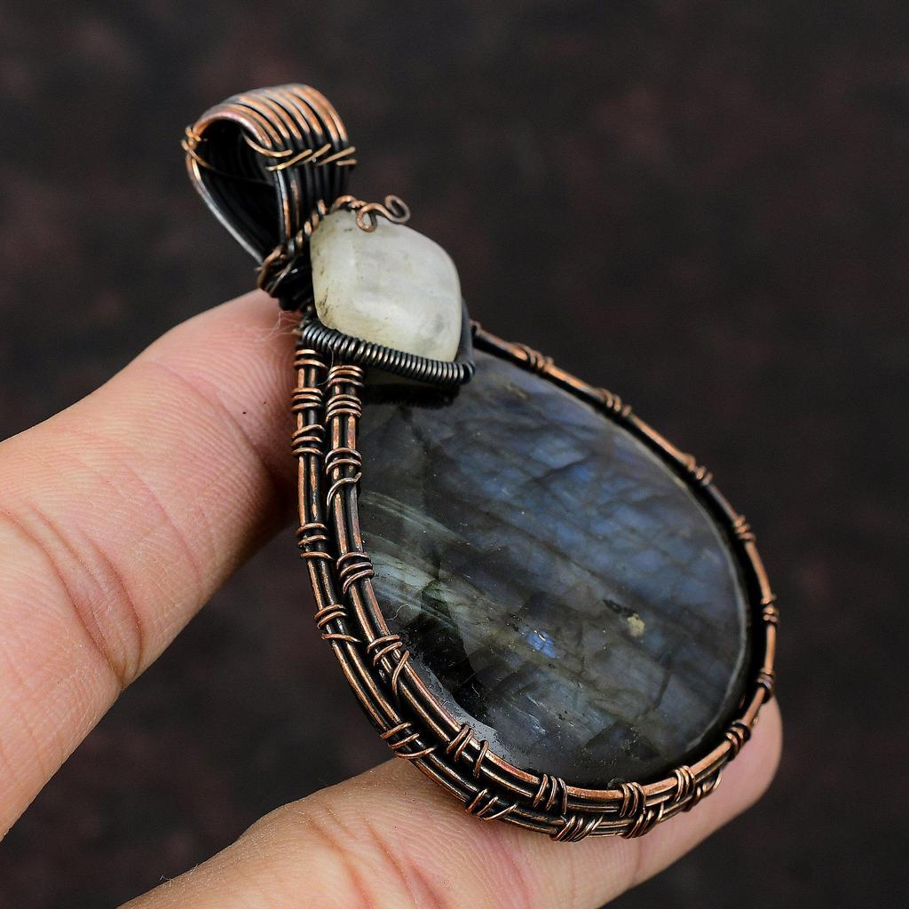 Кулон из лабрадорита, медная проволока, обернутая подвеской, лунный камень, ювелирные изделия ручной работы, подвеска из драгоценного камня, медная проволока, ювелирные изделия для мамы, обернутые проволокой ювелирные изделия