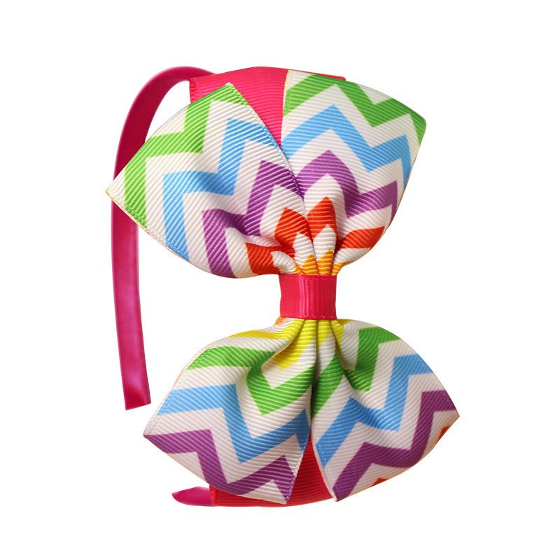 European and American Polyester Ribbed Ribbon Baby Bow Headband with Three-Layer Wrapped Knot and Handmade Flower.