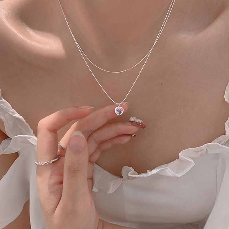 Модное элегантное ожерелье с подвеской в виде сердца из лунного камня, серебряная цепочка на ключицу