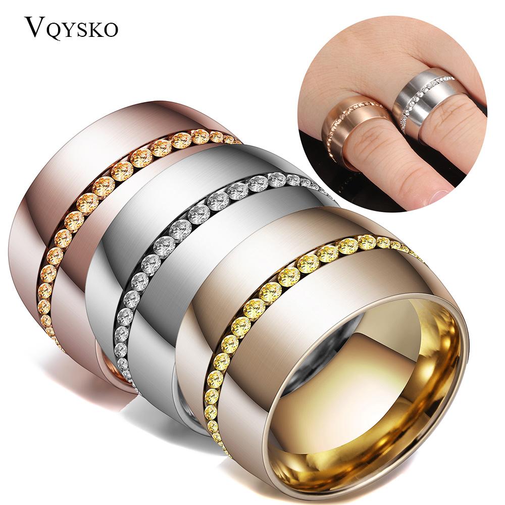 14mm Width Classic Crystal Wedding Ring Stainless steel Jewelry Ring For Women Gift