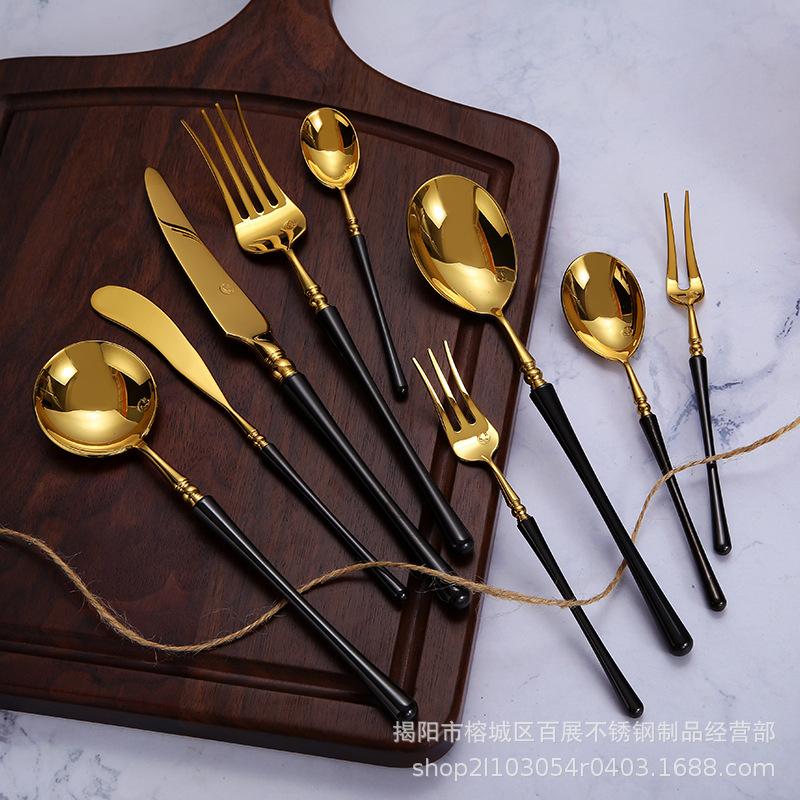 Набор столовых приборов из нержавеющей стали Holy Fire черного и золотого цвета: Нож, Вилка, Ложка для Западной кухни