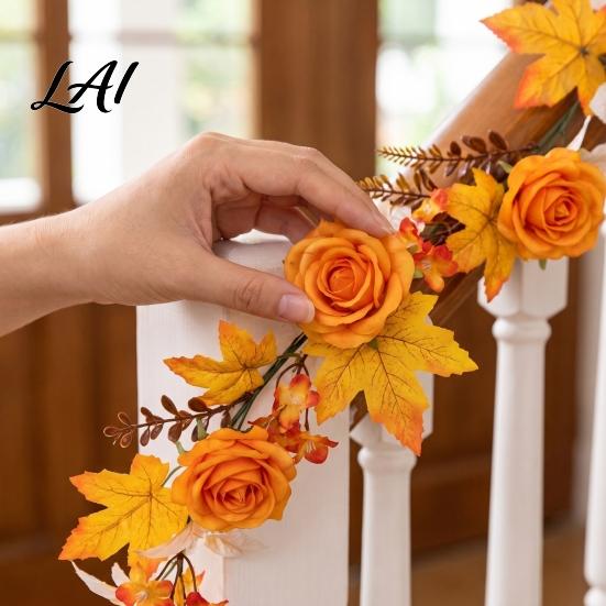 Fall Harvest Decorations 180cm Artificial Vine with Pumpkins Wreath Hanging Door Berries Maple Leaves Indoor