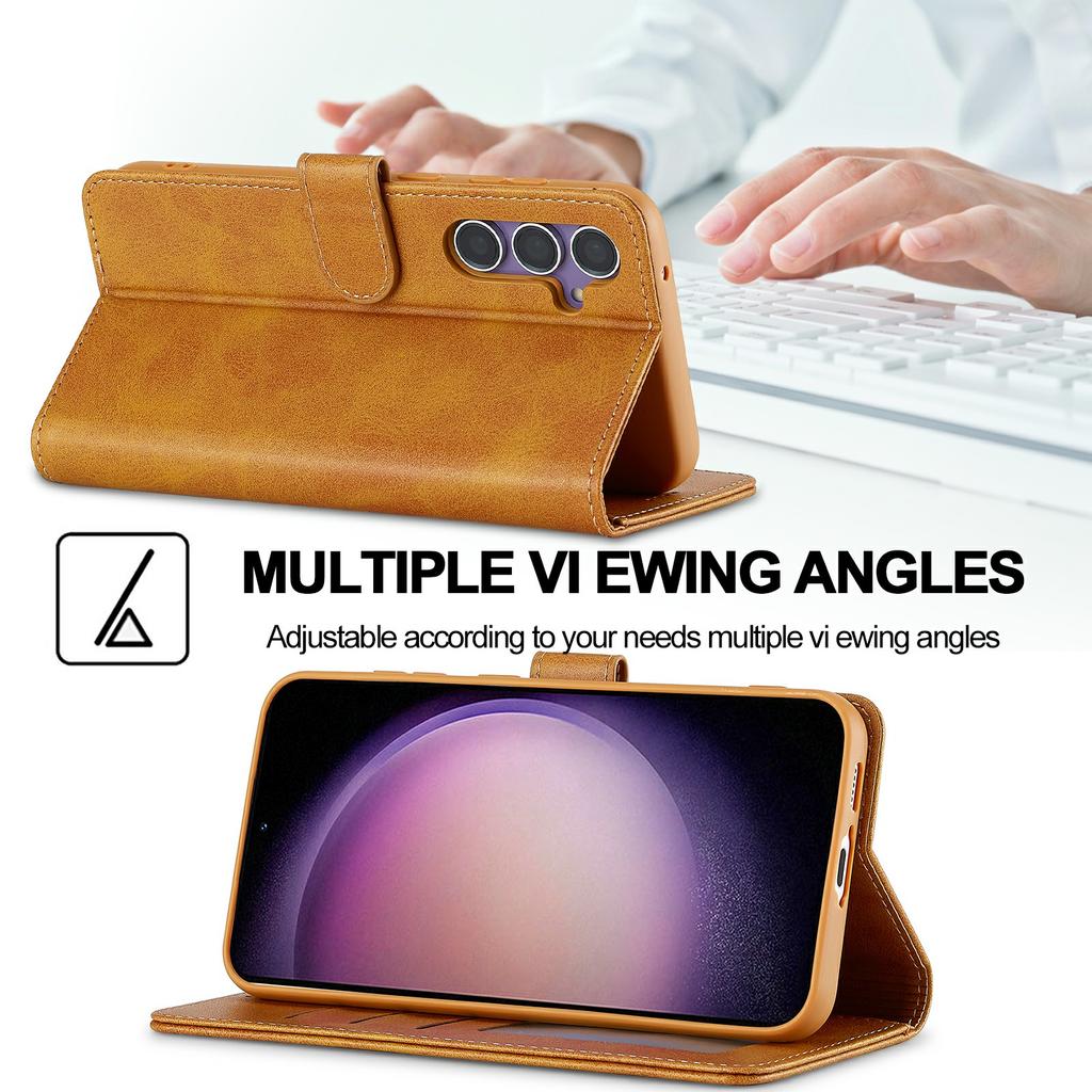 LC.IMEEKE Для Samsung Galaxy S25 FE Чехол Текстура теленка PU кожа Подставка Кошелек Чехол для телефона - Черный