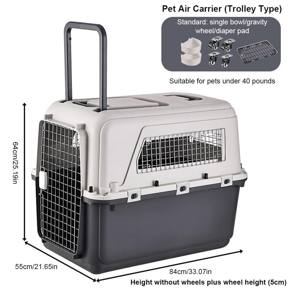 Pet Flight Carrier Airline Approved 33x216x252in Cats Rabbit Travel Cage with Handle Metal Door Heavy Duty for Puppies Kittens