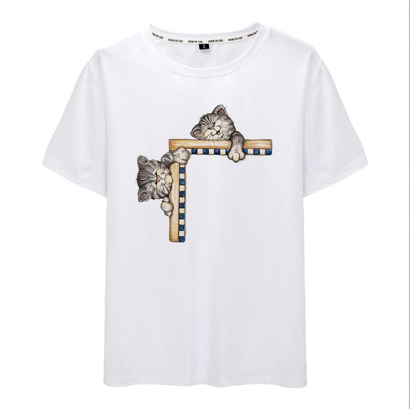 Cat Tshirt Unisex and Women Short Sleeve Cute Cat Print Cat Fashion Jacket Unisex and Women with The Same Tshirt Clothes Summer