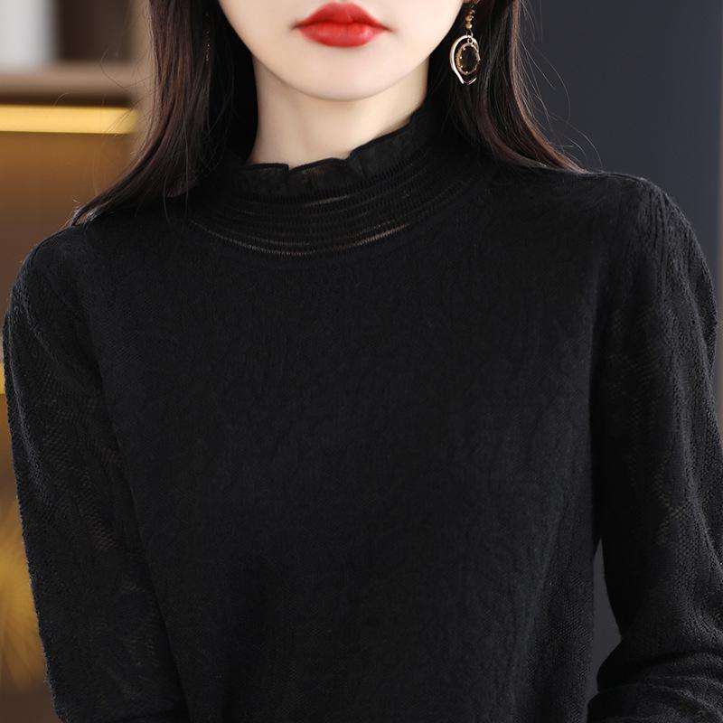 Весенне-осенний женский кружевной топ крючком, французская элегантная трикотажная нижняя рубашка с внутренней темперацией