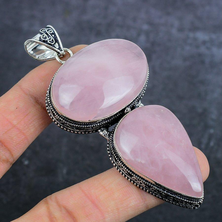 Кулон из стерлингового серебра 925 пробы с драгоценным камнем Розовый кварц 3,35"