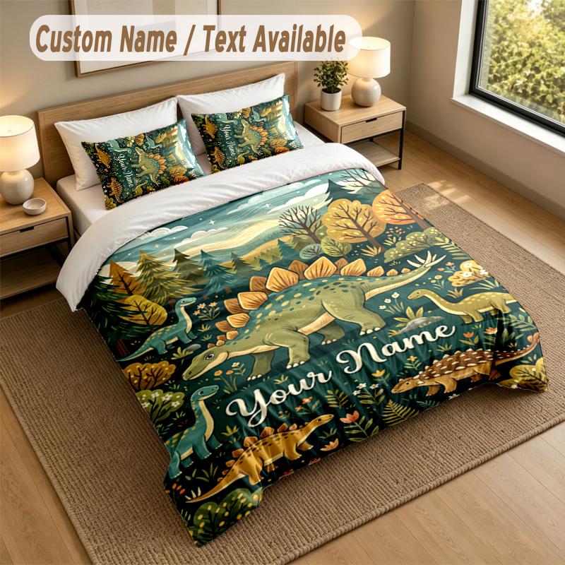 Dinosaur Theme Personalized 3Pcs Bedding Set Custom Text & Name 1 Sheet 2 Pillowcases Household Bedding 1pc