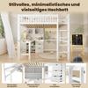 Loft bed, 140x200 cm, several storage compartments, ladder, desk, 3 drawers, without mattress, white