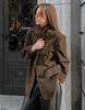 Brown With Double Pocket Blazer Jacket Woman Single Breasted Long Sleeve Short Coat Lady Autumn High Street Outwear