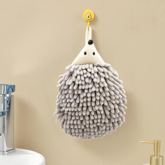 2Pcs Cute Hedgehog Hand Towel Coral Velvet Cartoon Animal Design with Hanging