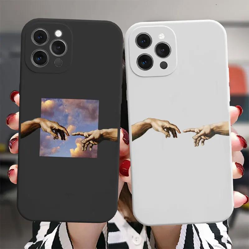 Чехол для телефона Art Fresco Микеланджело Сотворение Адама Для iPhone 15 14 13 12 11 Pro Max Mini XS XR X 7 8 Plus Давид Линии Чехлы