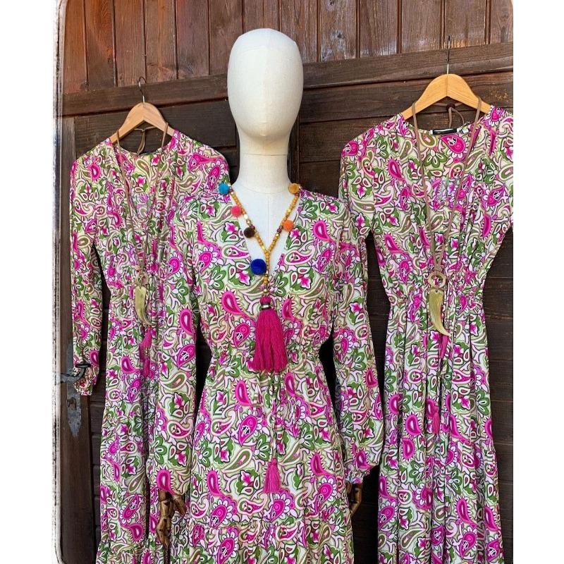 Весенне-осенние женские платья с v-образным вырезом и богемным принтом, свободные платья