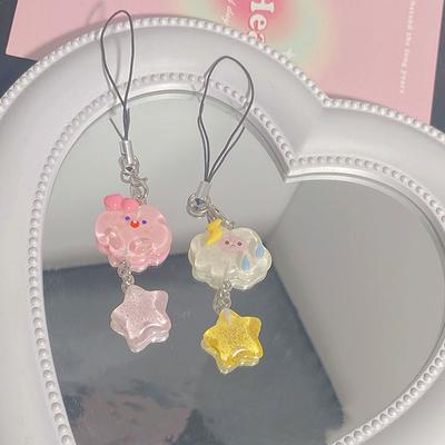 Милая цепочка для телефона с изображением облака и звезды, Kawaii, яркий цвет, ремешок для телефона, брелок для девочек, милый ремешок для мобильного телефона