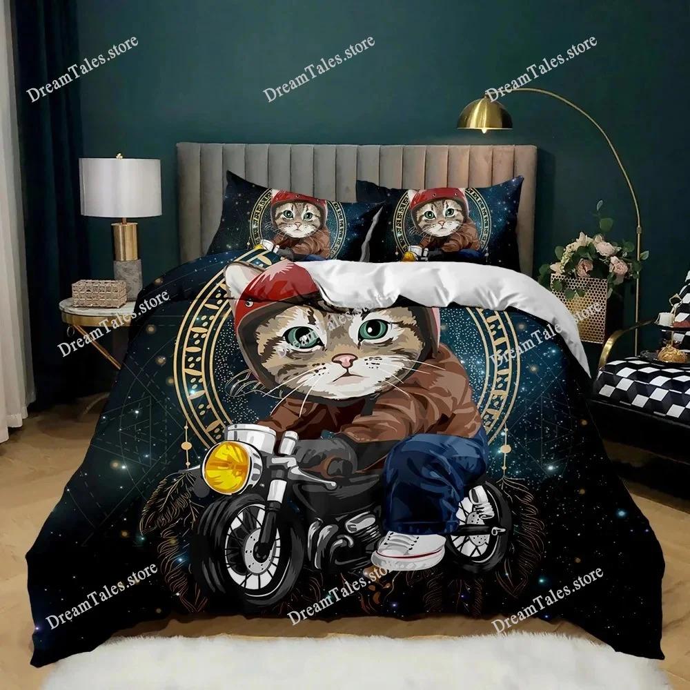 Новый Комплект Постельного Белья с Кошками Односпальный Полуторный Двуспальный Евро Евро-Макси Размер Комплект Постельного Белья для Взрослых Детей Спальня Пододеяльник Комплекты 3D Печать Мультфильмы Комплект Простыней