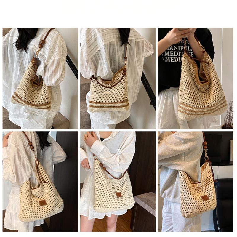 Праздничная плетеная сумка, женская летняя новая модная ажурная вязаная сумка через плечо, большая вместительная сумка для поездок на работу