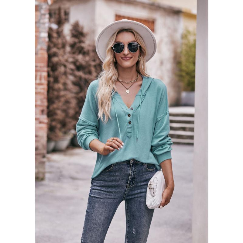 Весенне-осенняя женская толстовка с капюшоном, блузка, топ с длинными рукавами, повседневная свободная однотонная толстовка с капюшоном