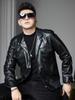 European Style 2025 Autumn New Men's Stylish Biker Leather Jacket with Suit Collar, Trendy Brand Solid Color Leather Coat